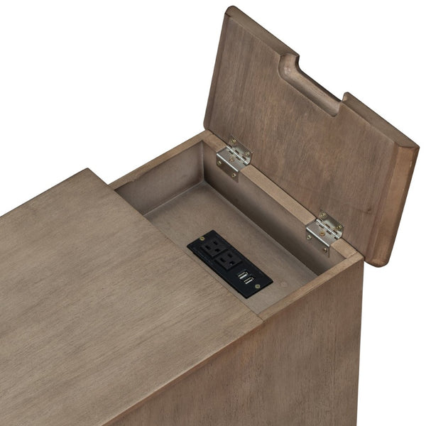 English Elm U-can Antique Brown Wood End Table with Usb Charging Drawer and Built-in Cup Holders N724P185778D