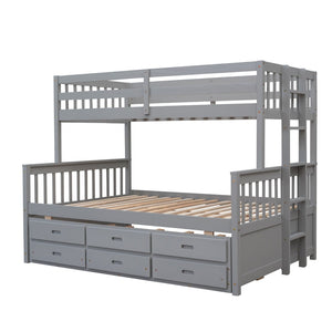English Elm Twin-over-full Bunk Bed Separable Pine Frame with Trundle and Storage Drawers Gray LT000501AAE