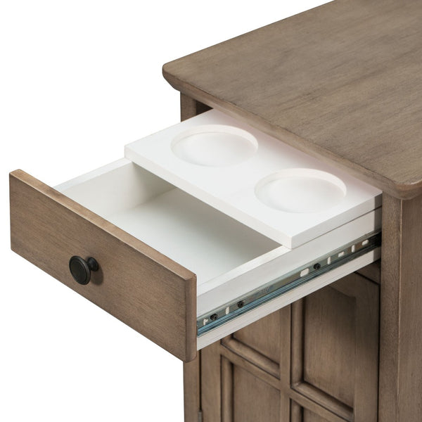English Elm U-can Antique Brown Wood End Table with Usb Charging Drawer and Built-in Cup Holders N724P185778D
