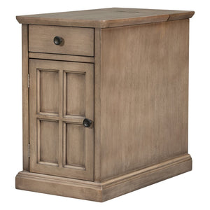 English Elm U-can Antique Brown Wood End Table with Usb Charging Drawer and Built-in Cup Holders N724P185778D