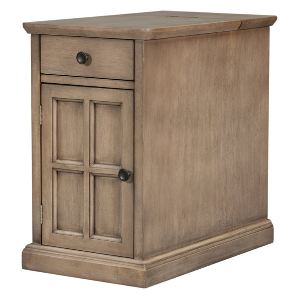 English Elm U-can Antique Brown Wood End Table with Usb Charging Drawer and Built-in Cup Holders N724P185778D