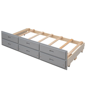 English Elm Twin-over-full Bunk Bed Separable Pine Frame with Trundle and Storage Drawers Gray LT000501AAE