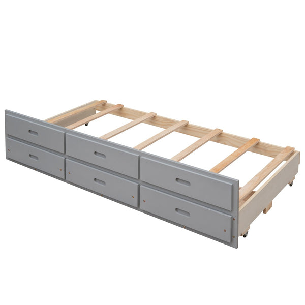 English Elm Twin-over-full Bunk Bed Separable Pine Frame with Trundle and Storage Drawers Gray LT000501AAE