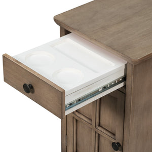 English Elm U-can Antique Brown Wood End Table with Usb Charging Drawer and Built-in Cup Holders N724P185778D