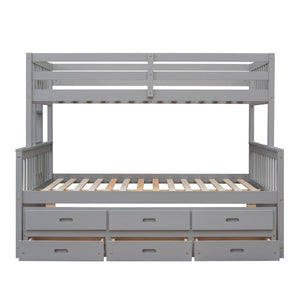 English Elm Twin-over-full Bunk Bed Separable Pine Frame with Trundle and Storage Drawers Gray LT000501AAE