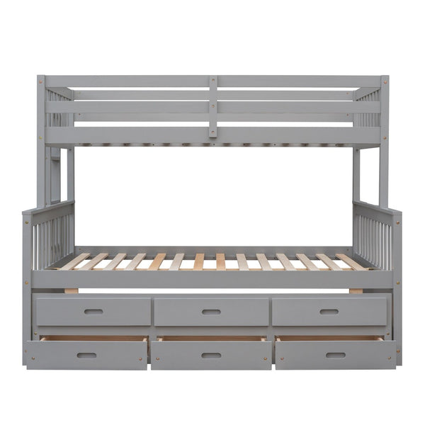 English Elm Twin-over-full Bunk Bed Separable Pine Frame with Trundle and Storage Drawers Gray LT000501AAE