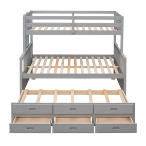 English Elm Twin-over-full Bunk Bed Separable Pine Frame with Trundle and Storage Drawers Gray LT000501AAE