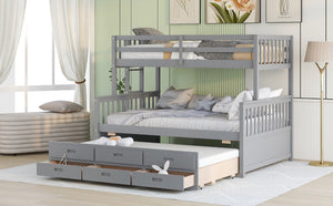 English Elm Twin-over-full Bunk Bed Separable Pine Frame with Trundle and Storage Drawers Gray LT000501AAE