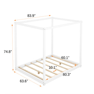 English Elm Queen Canopy Platform Bed with Sturdy Support Legs, Pine/MDF Frame, Slatted Ventilated Base, 550lb Capacity White WF293232AAK