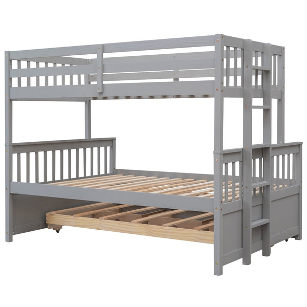 English Elm Twin-over-full Bunk Bed Separable Pine Frame with Trundle and Storage Drawers Gray LT000501AAE