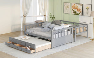 English Elm Twin-over-full Bunk Bed Separable Pine Frame with Trundle and Storage Drawers Gray LT000501AAE