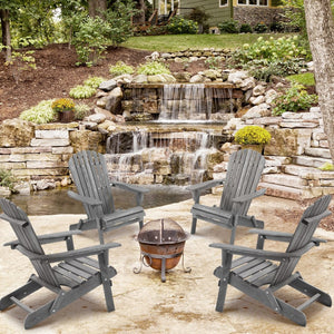 English Elm Wood Solid Cedar Folding Adirondack Chair Set of 2 for Patio Backyard Outdoor W139058446