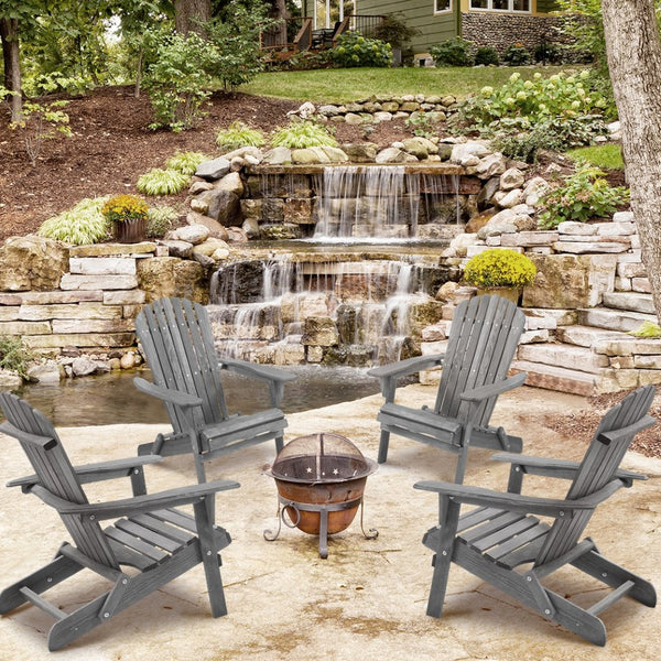 English Elm Wood Solid Cedar Folding Adirondack Chair Set of 2 for Patio Backyard Outdoor W139058446