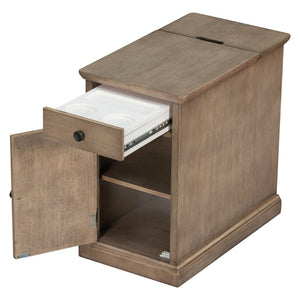 English Elm U-can Antique Brown Wood End Table with Usb Charging Drawer and Built-in Cup Holders N724P185778D