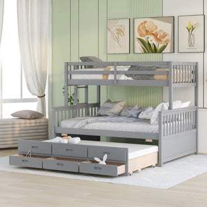 English Elm Twin-over-full Bunk Bed Separable Pine Frame with Trundle and Storage Drawers Gray LT000501AAE