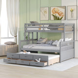 Hearth and Haven Vallerina Twin over Full Bunk Bed with Twin size Trundle and Three Drawers, Grey