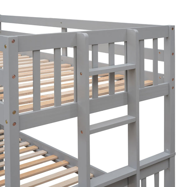 English Elm Twin-over-full Bunk Bed Separable Pine Frame with Trundle and Storage Drawers Gray LT000501AAE
