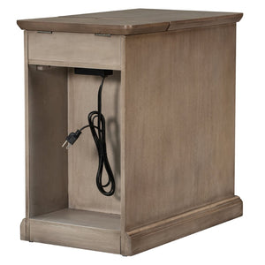 English Elm U-can Antique Brown Wood End Table with Usb Charging Drawer and Built-in Cup Holders N724P185778D