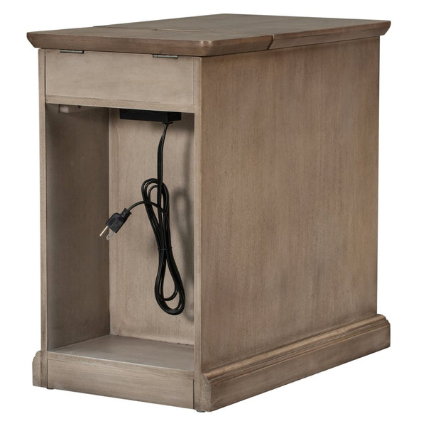 English Elm U-can Antique Brown Wood End Table with Usb Charging Drawer and Built-in Cup Holders N724P185778D