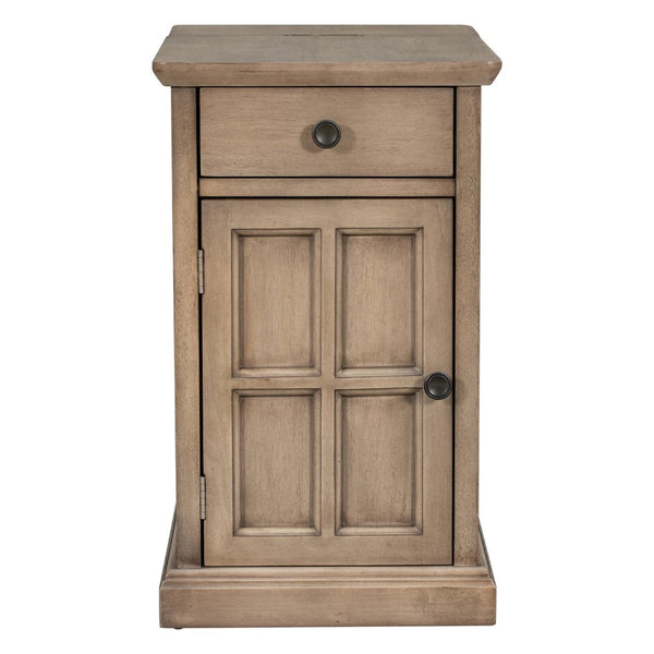 English Elm U-can Antique Brown Wood End Table with Usb Charging Drawer and Built-in Cup Holders N724P185778D