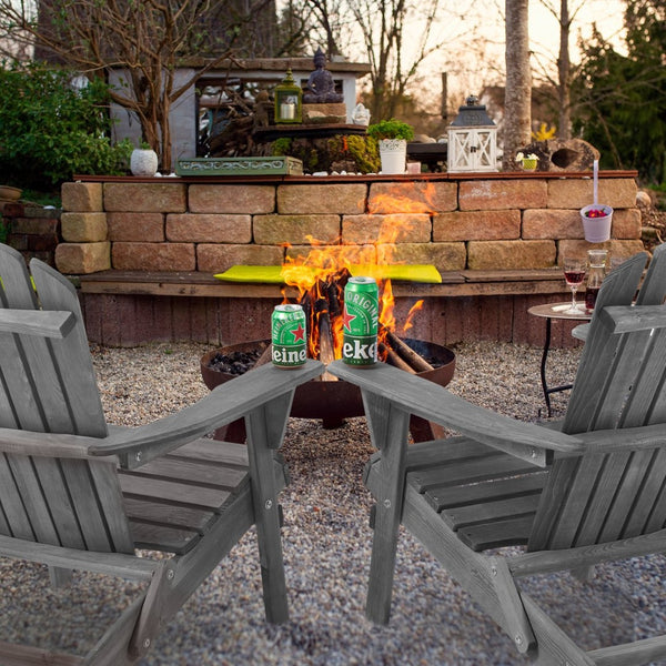 English Elm Wood Solid Cedar Folding Adirondack Chair Set of 2 for Patio Backyard Outdoor W139058446