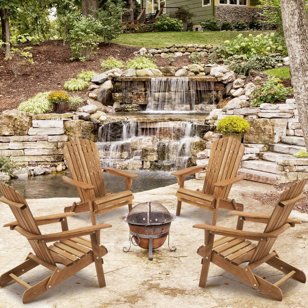 English Elm Wooden Cedar Folding Adirondack Chair Set of 2 for Patio Deck Garden Fire Pit W139058473
