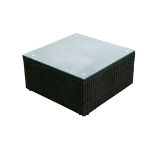 English Elm 5 PE Rattan Sectional Outdoor Sofa Set with 2 Loveseats 2 Armless Seats Table Cushions Pillows Black+Blue W329S00014