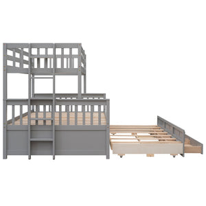 English Elm Twin-over-full Bunk Bed Separable Pine Frame with Trundle and Storage Drawers Gray LT000501AAE