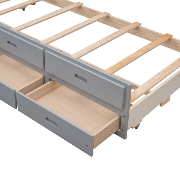 English Elm Twin-over-full Bunk Bed Separable Pine Frame with Trundle and Storage Drawers Gray LT000501AAE