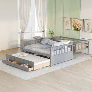 English Elm Twin-over-full Bunk Bed Separable Pine Frame with Trundle and Storage Drawers Gray LT000501AAE