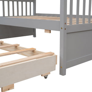 English Elm Twin-over-full Bunk Bed Separable Pine Frame with Trundle and Storage Drawers Gray LT000501AAE