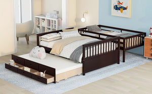 English Elm Twin-over-full Bunk Bed Separable Pine Frame with Trundle and Storage Drawers Espresso LT000501AAP