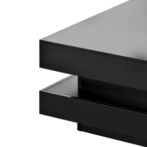 English Elm On-trend Two Tier Square Coffee Table with Led Underlighting High Gloss Modern Living Room Black WF295997AAB
