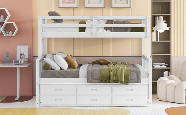English Elm Twin-over-full Bunk Bed Separable Pine Frame with Trundle and Storage Drawers White LT000501AAK