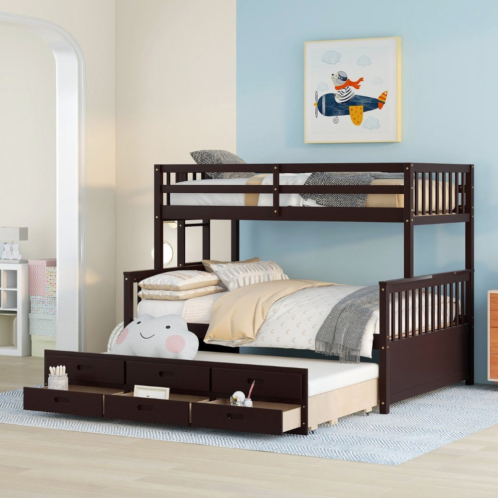 English Elm Twin-over-full Bunk Bed Separable Pine Frame with Trundle and Storage Drawers Espresso LT000501AAP