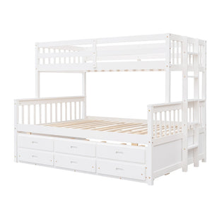 English Elm Twin-over-full Bunk Bed Separable Pine Frame with Trundle and Storage Drawers White LT000501AAK