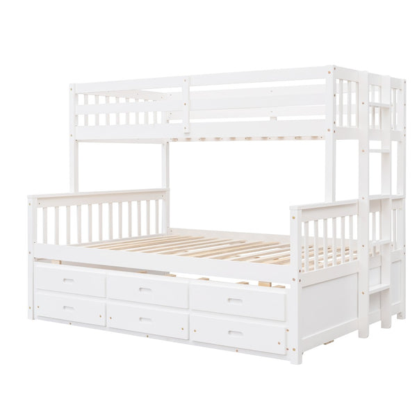 English Elm Twin-over-full Bunk Bed Separable Pine Frame with Trundle and Storage Drawers White LT000501AAK