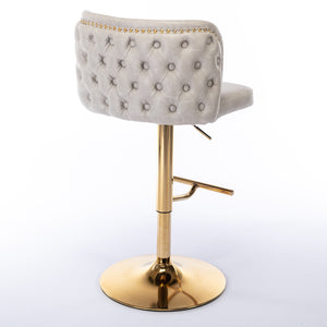 English Elm A&A Modern Swivel Barstools with Tufted Back and Adjustable Height, PU Upholstery, Sleek Island Seating Beige W114359277