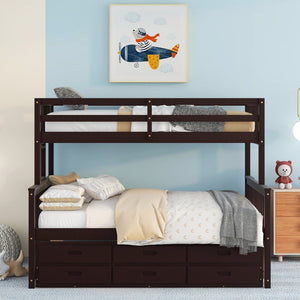 English Elm Twin-over-full Bunk Bed Separable Pine Frame with Trundle and Storage Drawers Espresso LT000501AAP