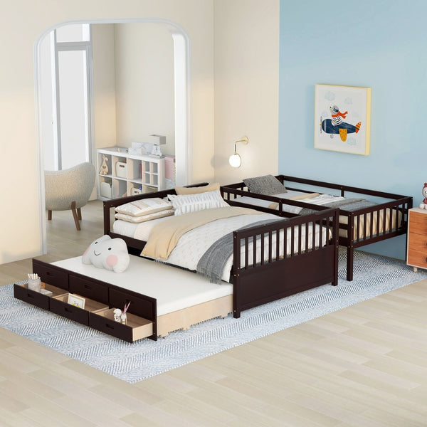 English Elm Twin-over-full Bunk Bed Separable Pine Frame with Trundle and Storage Drawers Espresso LT000501AAP