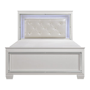 English Elm Glamorous Allura Queen Bed with LED Tufted Pearl Headboard, Faux Alligator Panels & Mirrored Trim B011S00223