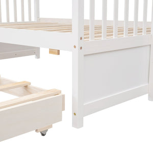 English Elm Twin-over-full Bunk Bed Separable Pine Frame with Trundle and Storage Drawers White LT000501AAK