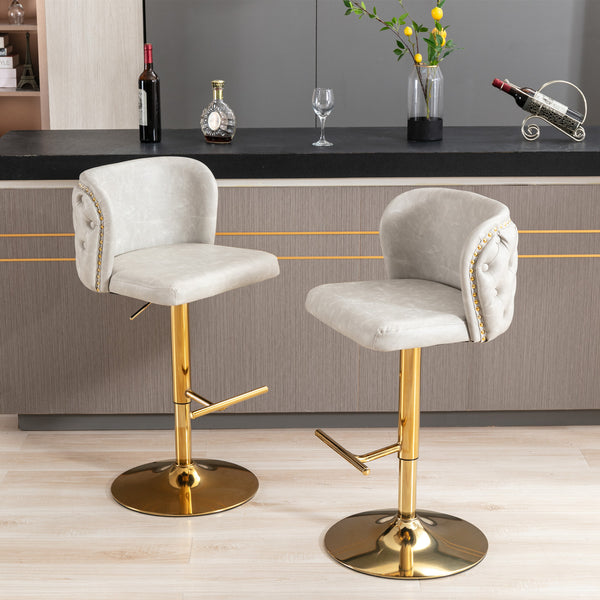 English Elm A&A Modern Swivel Barstools with Tufted Back and Adjustable Height, PU Upholstery, Sleek Island Seating Beige W114359277
