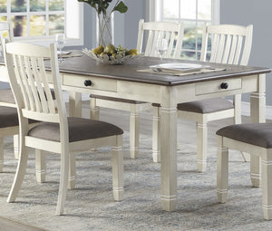 English Elm Antique White Finish 7Pc Dining Set With 6 Upholstered Chairs, Rustic Table & Storage Drawers B011S00224