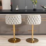 English Elm ,Swivel Barstools Adjusatble Seat Height, Modern Pu Upholstered Bar Stools With The Whole Back Tufted, For Home Pub and Kitchen Island（Beige, Set Of 2）