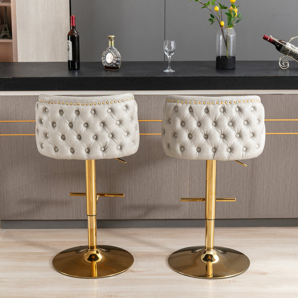 English Elm A&A Modern Swivel Barstools with Tufted Back and Adjustable Height, PU Upholstery, Sleek Island Seating Beige W114359277