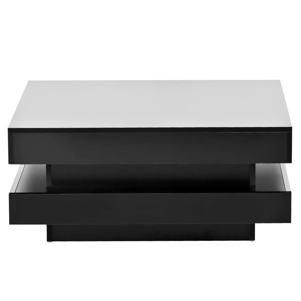 English Elm On-trend Two Tier Square Coffee Table with Led Underlighting High Gloss Modern Living Room Black WF295997AAB
