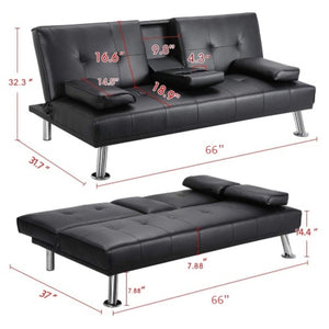 English Elm Mega Convertible Faux Leather Futon Sofa Bed with Cup Holders for Modern Living W97543712