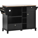 English Elm Kitchen Island Cart With Storage Cabinet and Two Locking Wheels,Solid Wood Desktop,Microwave Cabinet,Floor Standing Buffet Server Sideboard For Kitchen Room,Dining Room,, Bathroom(Black)