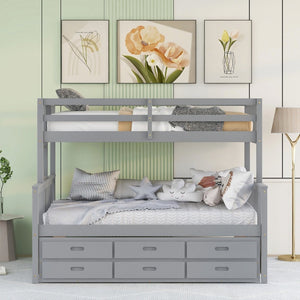 English Elm Twin-over-full Bunk Bed Separable Pine Frame with Trundle and Storage Drawers Gray LT000501AAE